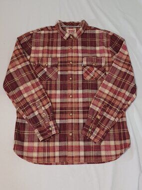 Levi’s Shirt Mens Large Red Plaid Long Sleeve Button Down Cotton Casual